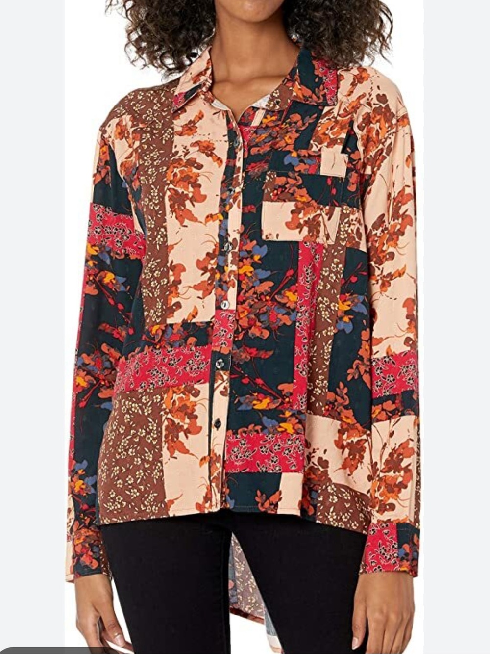 Vintage America Patchwork Floral Button-Down Shirt - Peach, Brown & Navy